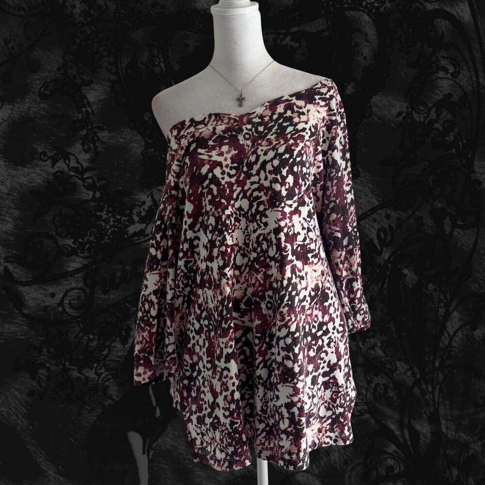 deep berry black white dark feminine abstract marbled leopard print bateau top